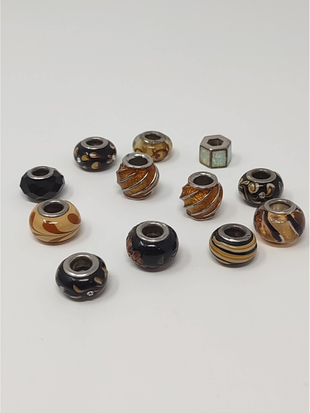 Lot of 12 European Style Bead Charms Murano Glass Mixed